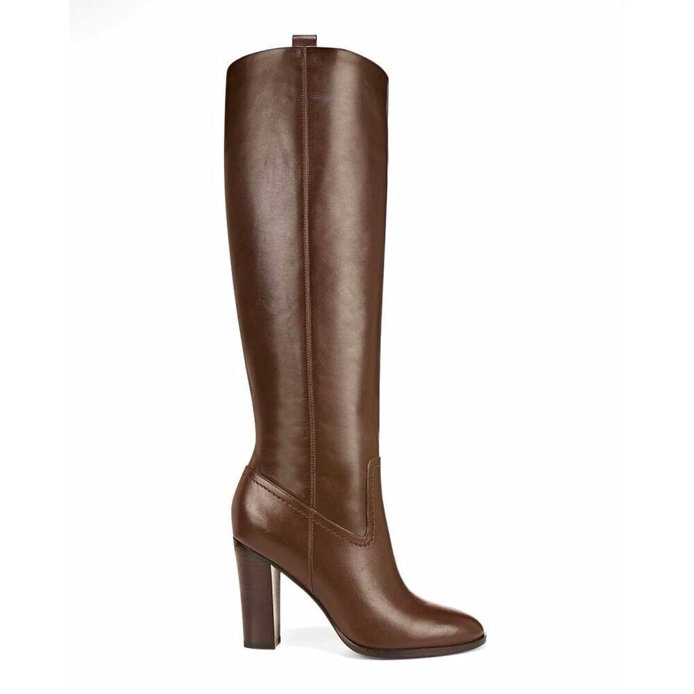 Veronica Beard Vesper Vero Brown Leather Knee-High Heel Pull-On Boots Women’s 9M